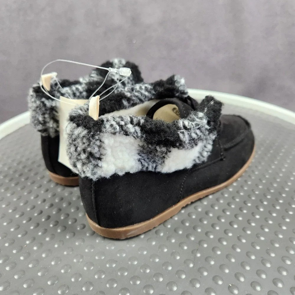 Gap Kids Moccasin Boot Boys Size 1 Black‎ Faux Suede Plaid Cuff Lined